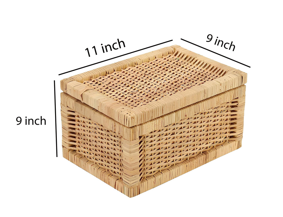 Luxury Rattan Handicrafts  Wicker Storage Basket With Lid for Bathroom Utilities (11" L x 9" W x 9" H) - Luxury Rattan Handicrafts  Home Improvement > Shelf Baskets (I