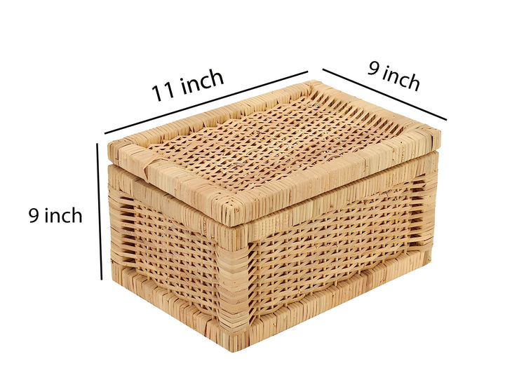 Luxury Rattan Handicrafts  Wicker Storage Basket With Lid for Bathroom Utilities (11" L x 9" W x 9" H) - Luxury Rattan Handicrafts  Home Improvement > Shelf Baskets (I