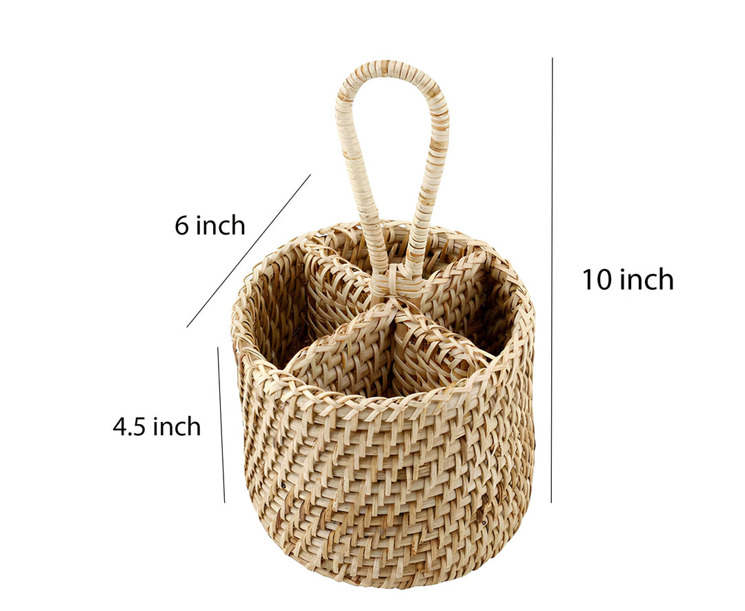 Cane Round Spoon Stand for Dining Table | Rattan Cutlery Holder - Preston