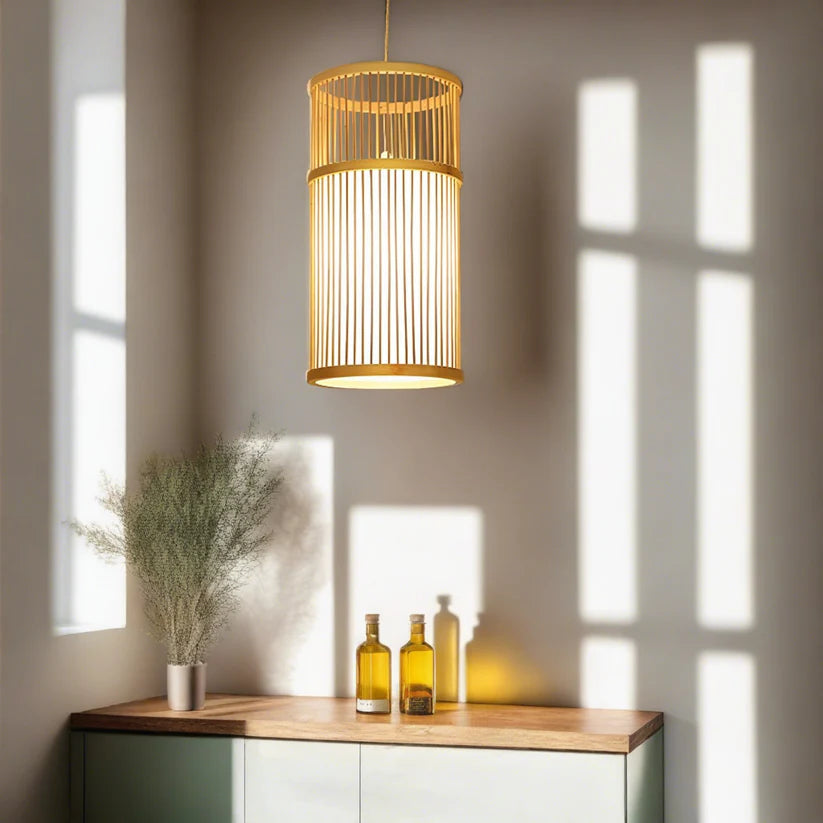 Bamboo Hanging Light for Hallway | Rattan Pendant Lamp - Fenn