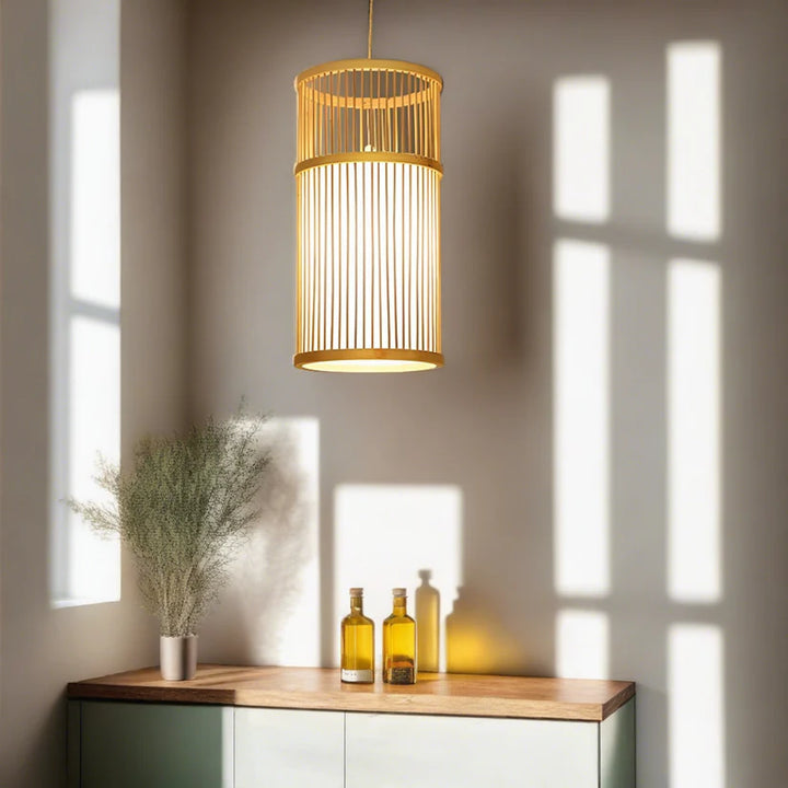 Bamboo Hanging Light for Hallway | Rattan Pendant Lamp - Fenn