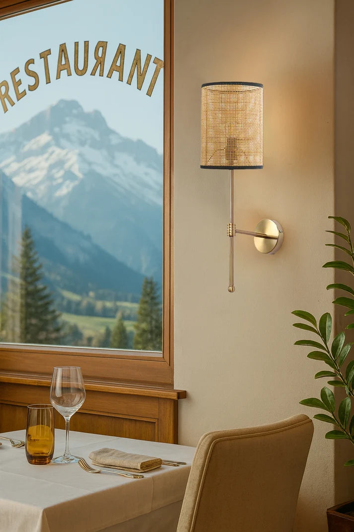 Rattan Wall Sconce for Hallway | Cane Wall Lamp - Rafferston