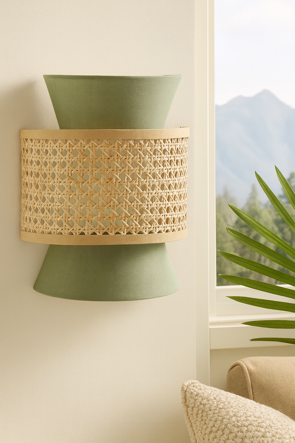Bamboo Wall lamp for Living Room | Rattan Pendant light |Cane Webbing Wall Lamps-Amber by Luxury Rattan Handicrafts  - Image 2