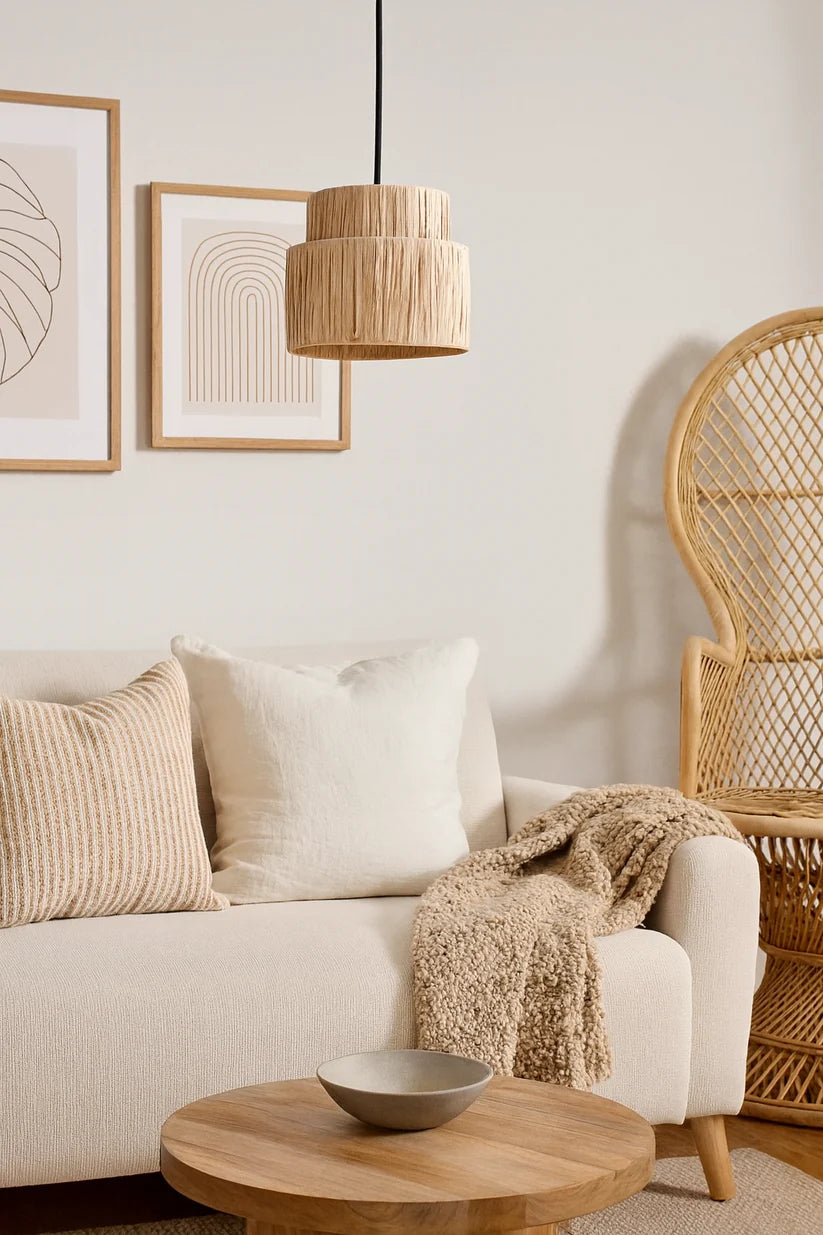 Raffia Hanging Light for Kitchen | Natural Pendant Lamp - Kellan