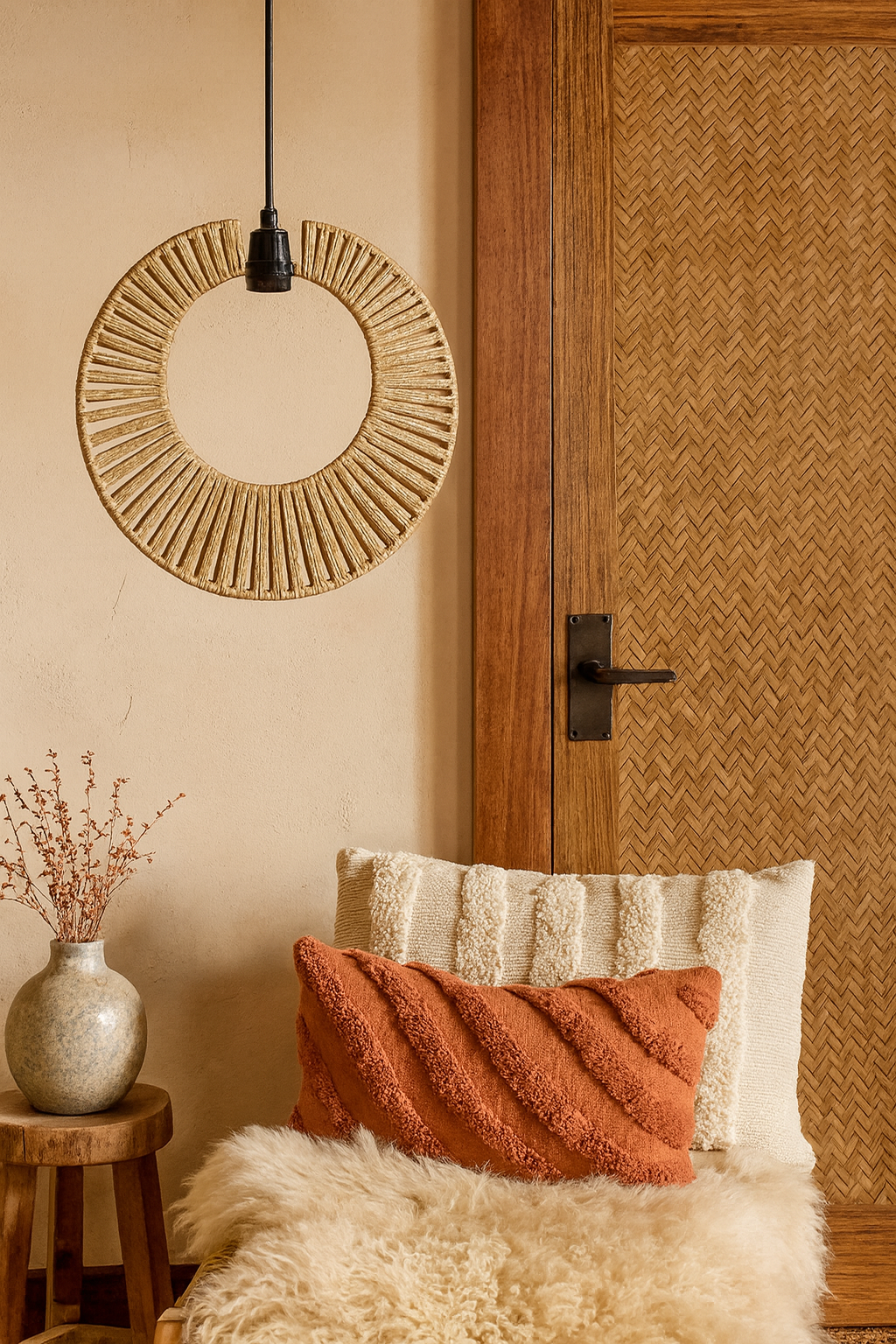 Jute Ceiling Light for Hallway | Natural Hanging Lamp - Gareth