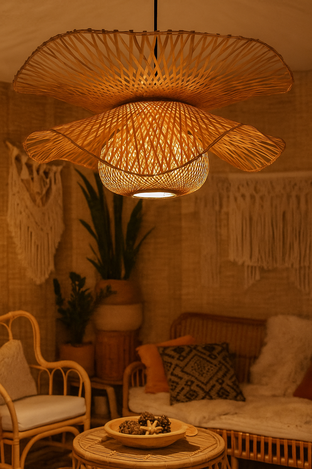 Bamboo Pendant Light for Living Room - ARAMINTA by Luxury Rattan Handicrafts 