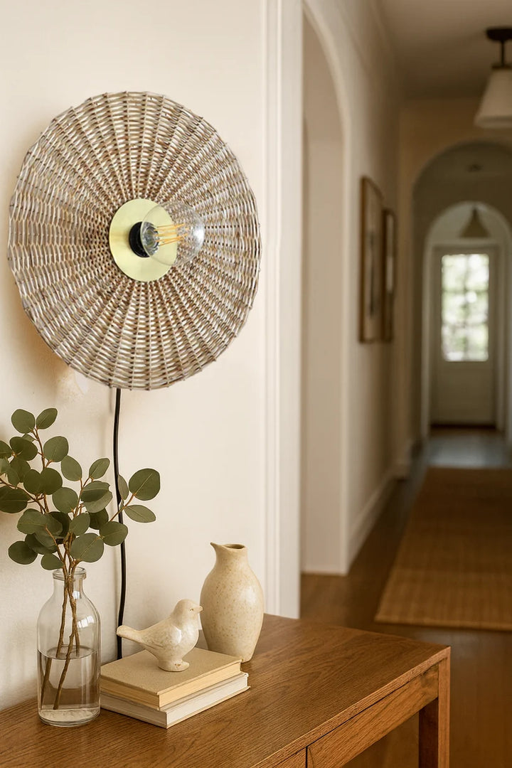 Jute Wall Lamp for Hallway | Bamboo Wall Sconce- Baxter