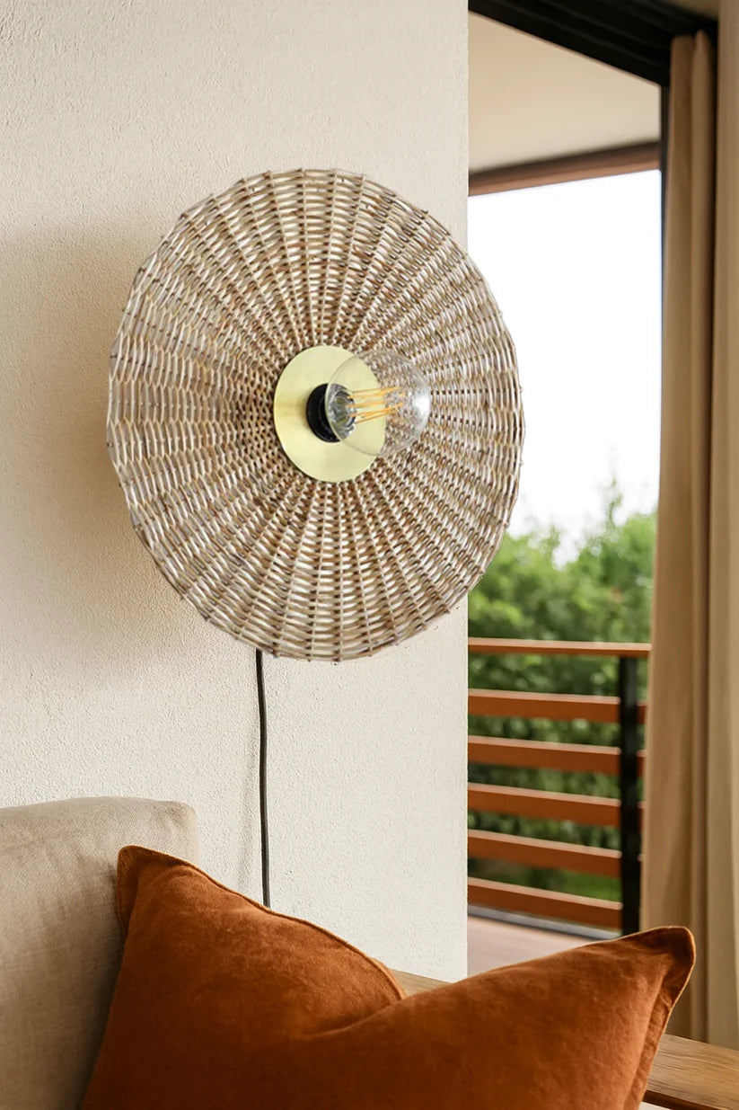 Jute Wall Lamp for Hallway | Bamboo Wall Sconce- Baxter