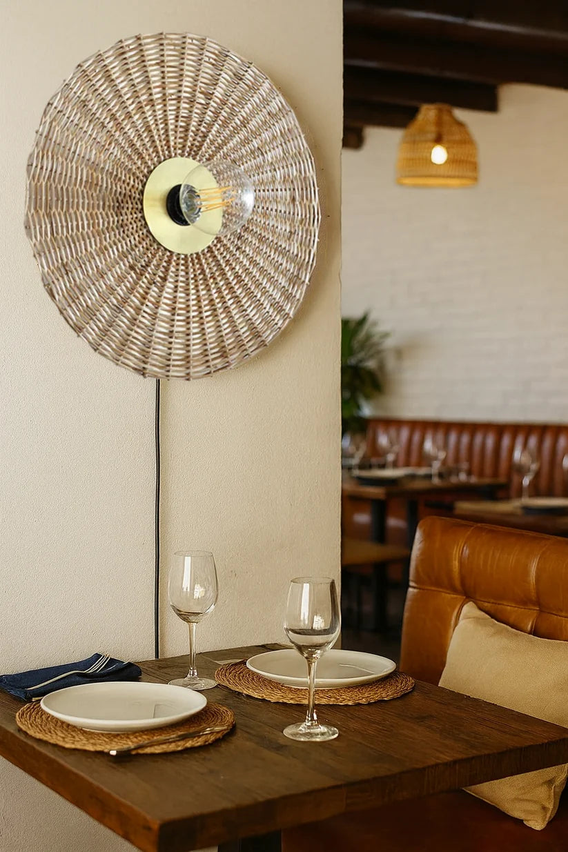 Jute Wall Lamp for Hallway | Bamboo Wall Sconce- Baxter