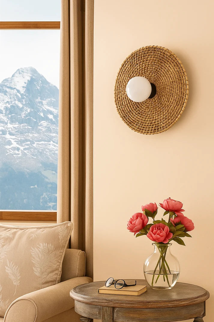 Rattan Wall Sconce for Bedroom | Cane Wall Lamp - Pryston