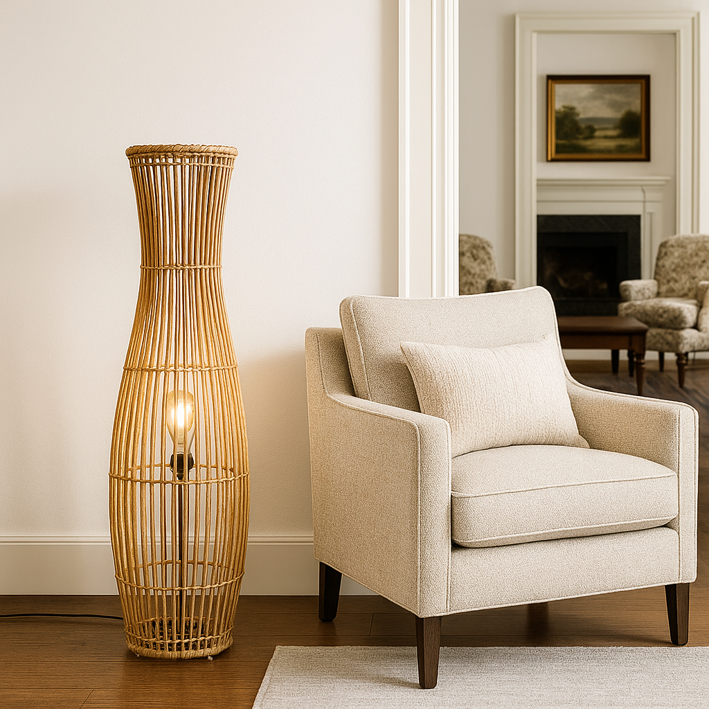 Rattan Floor Lamp | Bamboo Floor Lamp | Cane Floor Lamp - Samaya by Luxury Rattan Handicrafts  - Lighting > Floor Lamps