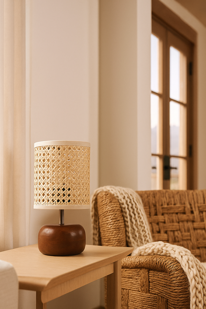 Handwoven Rattan Table Lamp for Cozy Home Décor - Beckett by Luxury Rattan Handicrafts 