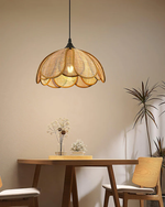 Rattan Bloom Pendant Light | Natural Cane Petal Hanging Lamp| Handwoven Rattan Leaf Pendant Boho Cane Ceiling Hanging Light -