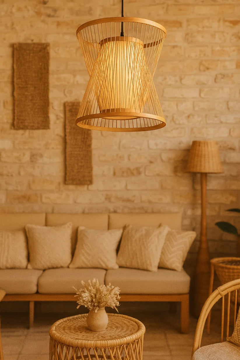 Wicker Hanging Light for Drawing Room | Rattan Pendant Lamp - Cadley