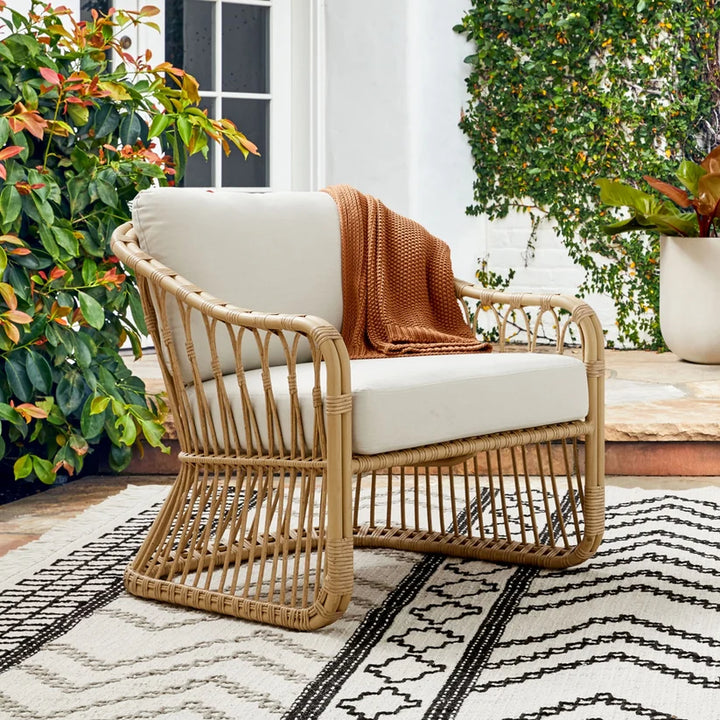 Cane Chair for Living Room | Rattan Lounge Chair with Cushion - Adah