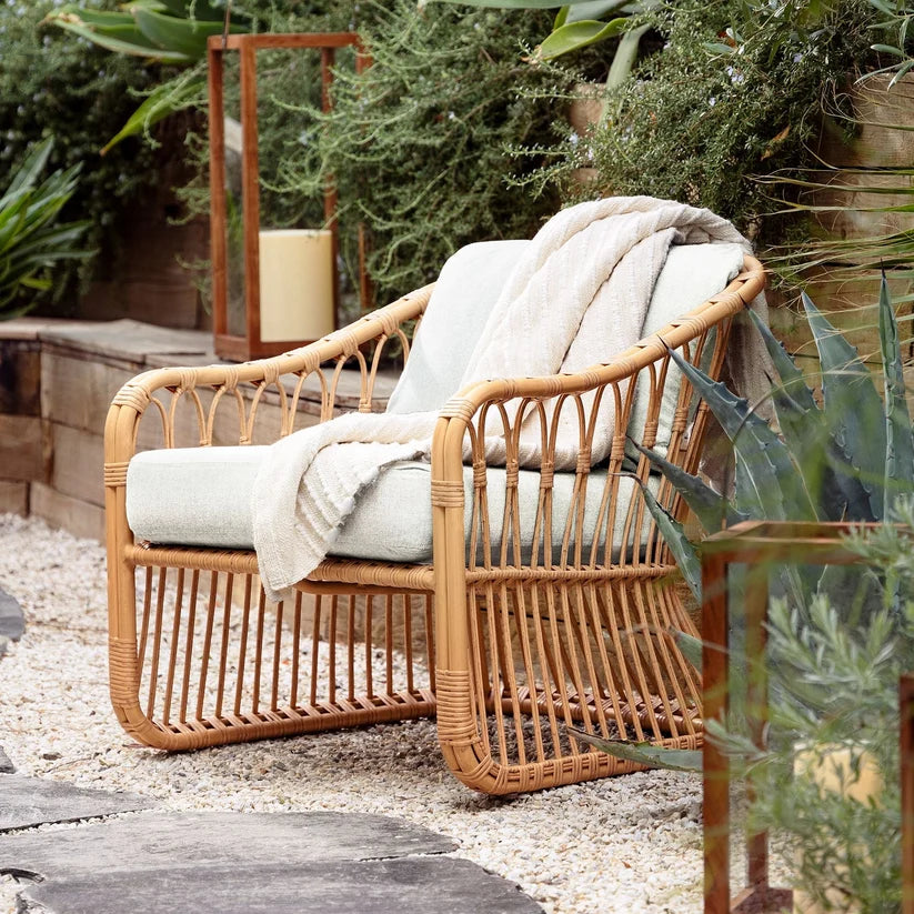 Cane Chair for Living Room | Rattan Lounge Chair with Cushion - Adah
