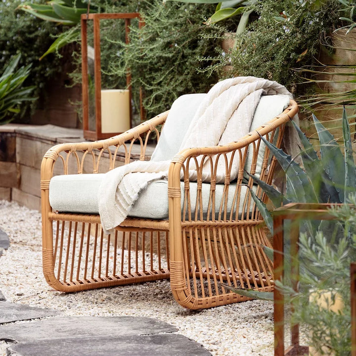 Cane Chair for Living Room | Rattan Lounge Chair with Cushion - Adah