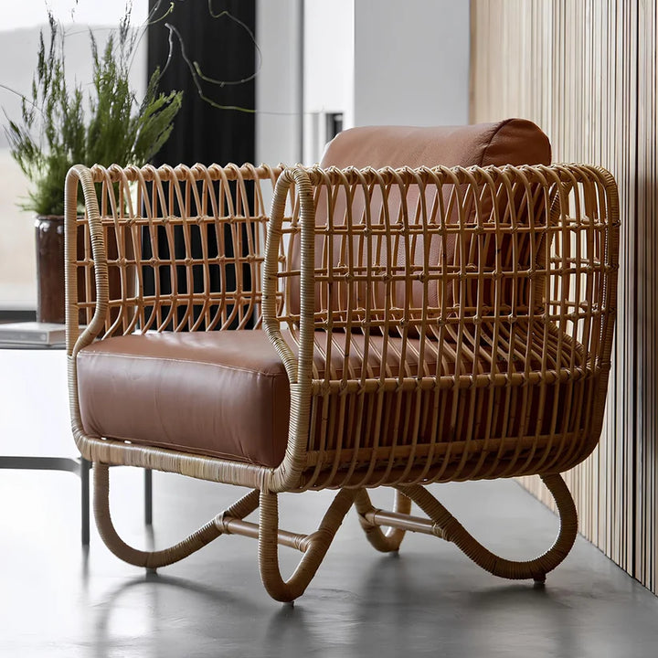 Cane Lounge Chair for Living Room | Bamboo Chair with Cushion - Griffin