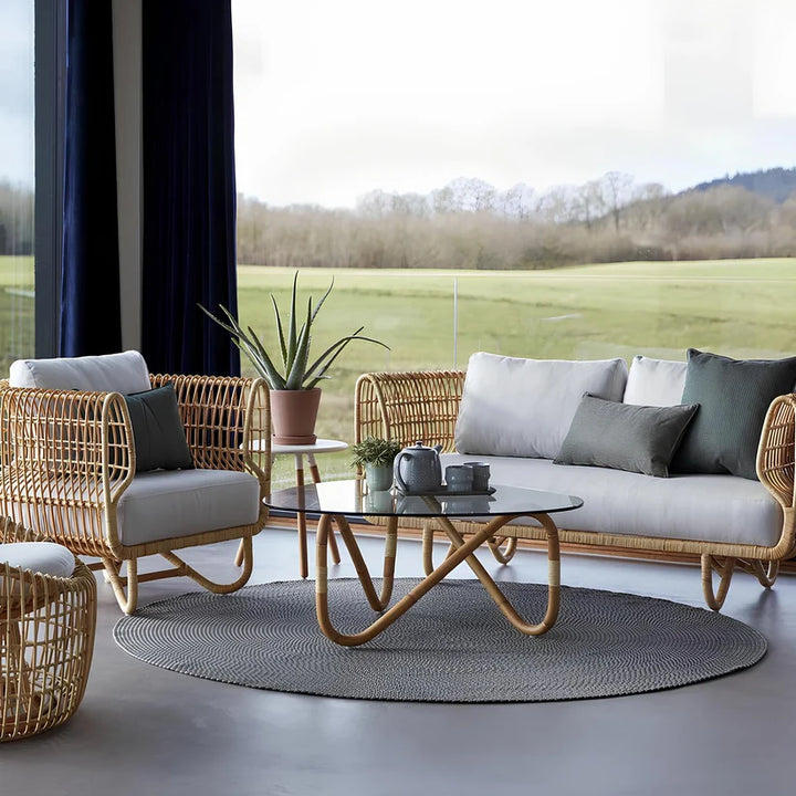 Cane Lounge Chair for Living Room | Bamboo Chair with Cushion - Griffin