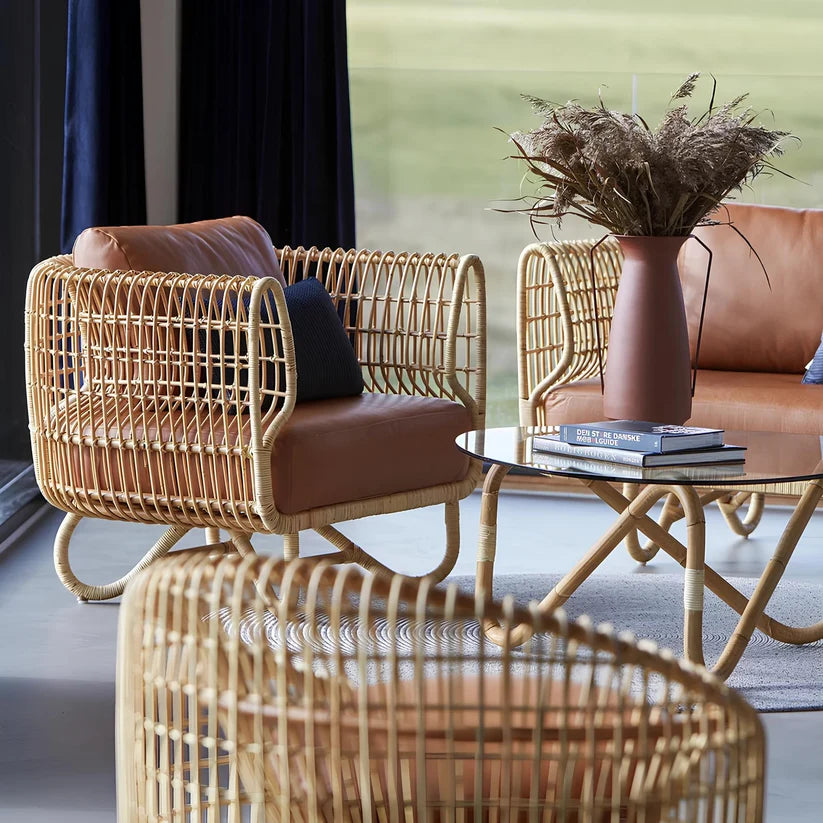 Cane Lounge Chair for Living Room | Bamboo Chair with Cushion - Griffin
