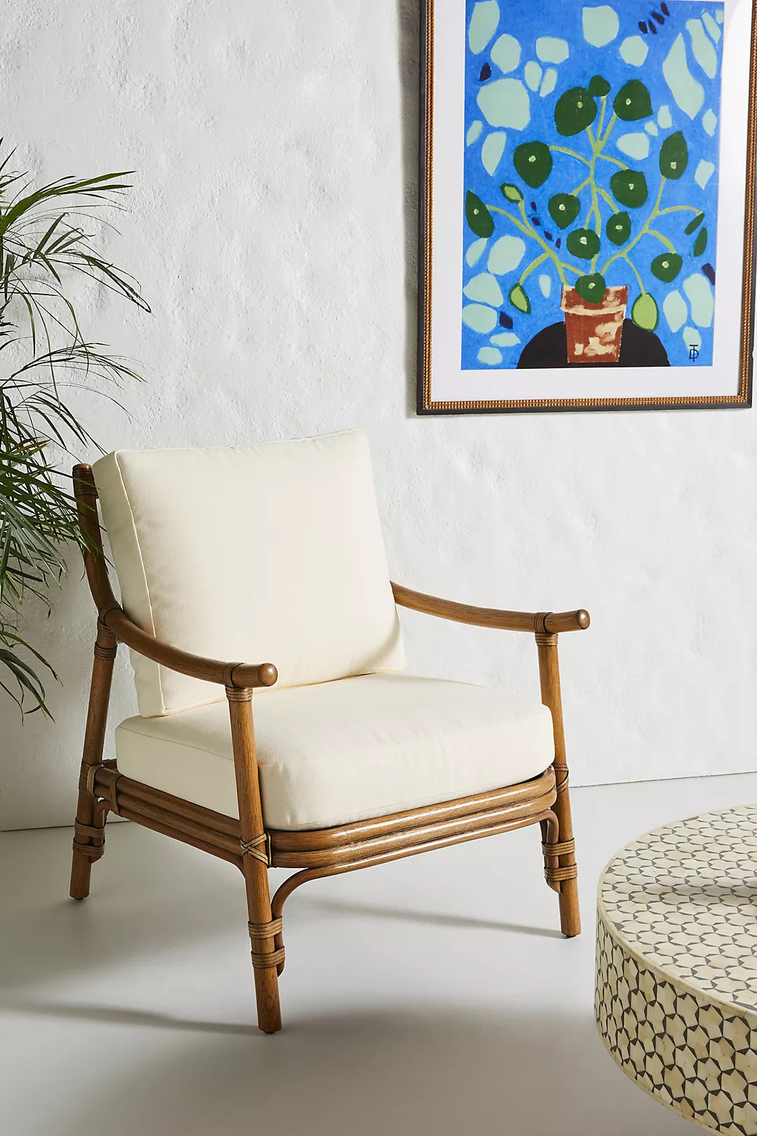Cane Lounge Chair for Living Room | Rattan Chair with Cushion - Hollis