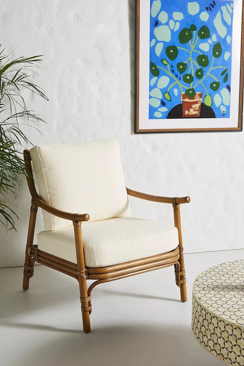 Cane Lounge Chair for Living Room | Rattan Chair with Cushion - Hollis