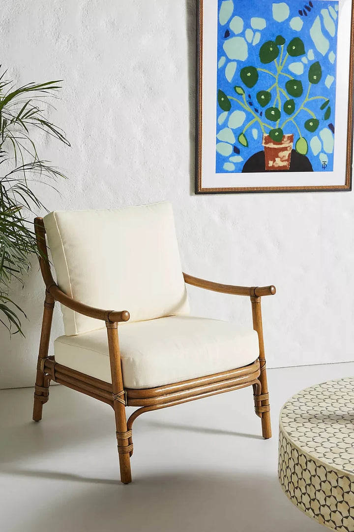 Cane Lounge Chair for Living Room | Rattan Chair with Cushion - Hollis