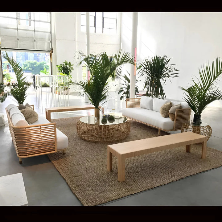 Cane Outdoor Sofa with Cushion for Patio - Adah