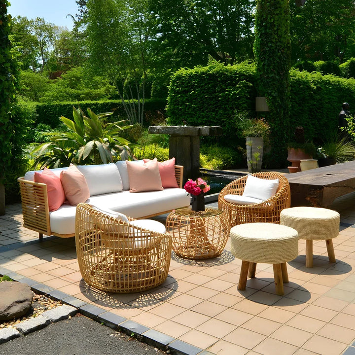 Cane Outdoor Sofa with Cushion for Patio - Adah