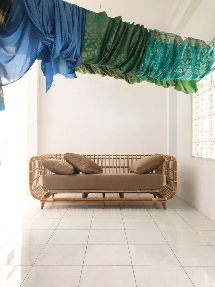 Cane Outdoor Sofa with Cushion for Patio - Landon
