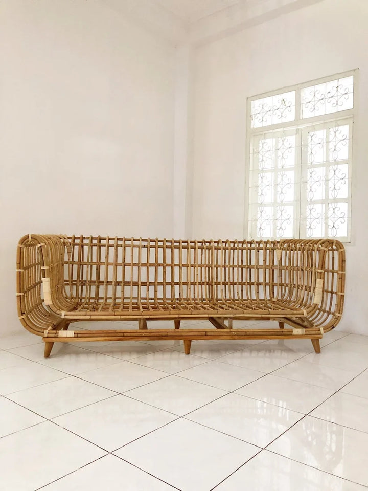 Cane Outdoor Sofa with Cushion for Patio - Landon