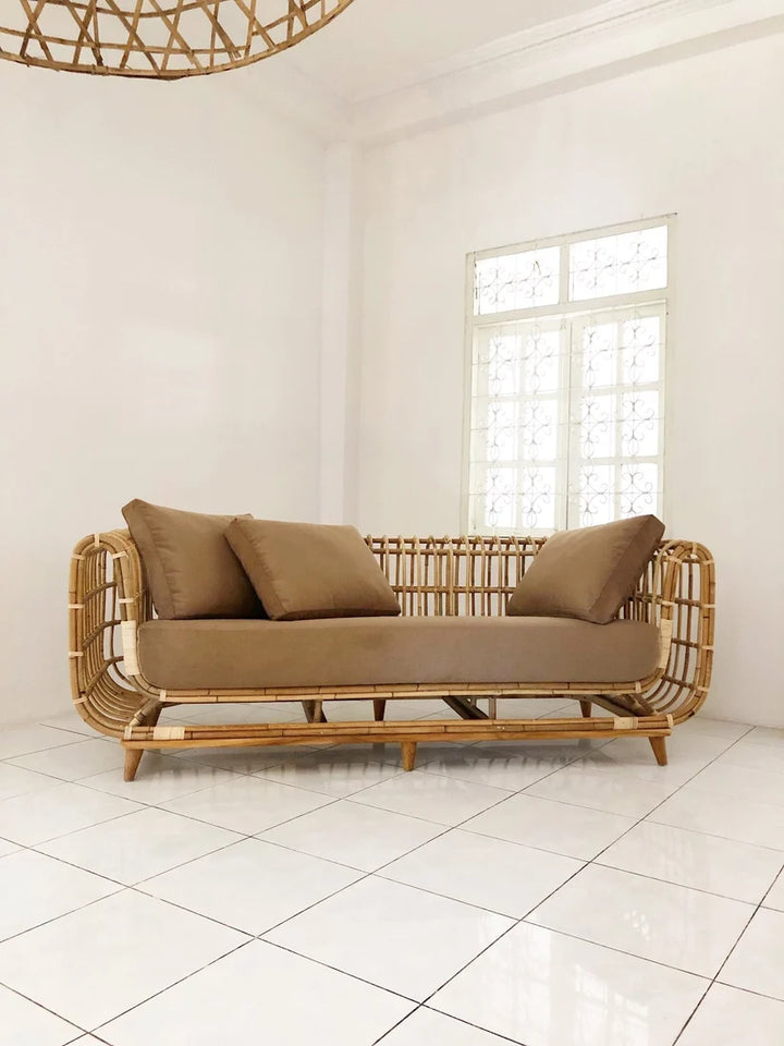 Cane Outdoor Sofa with Cushion for Patio - Landon