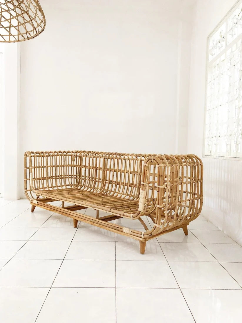 Cane Outdoor Sofa with Cushion for Patio - Landon