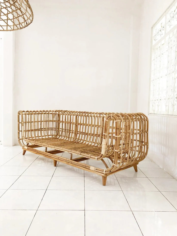 Cane Outdoor Sofa with Cushion for Patio - Landon