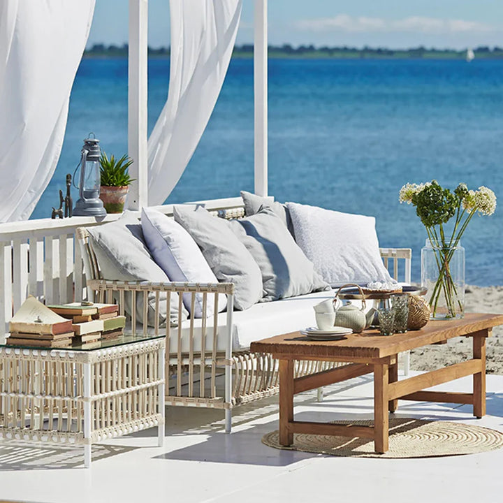 Cane Outdoor Sofa with Cushion for Patio - Rebecca
