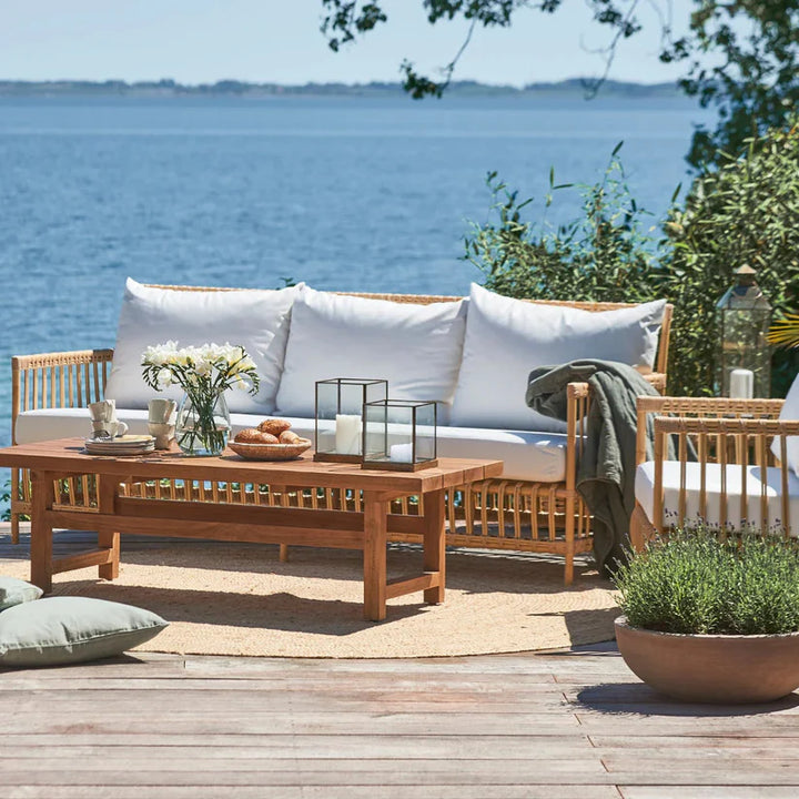 Cane Outdoor Sofa with Cushion for Patio - Rebecca