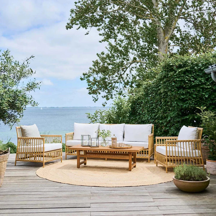 Cane Outdoor Sofa with Cushion for Patio - Rebecca