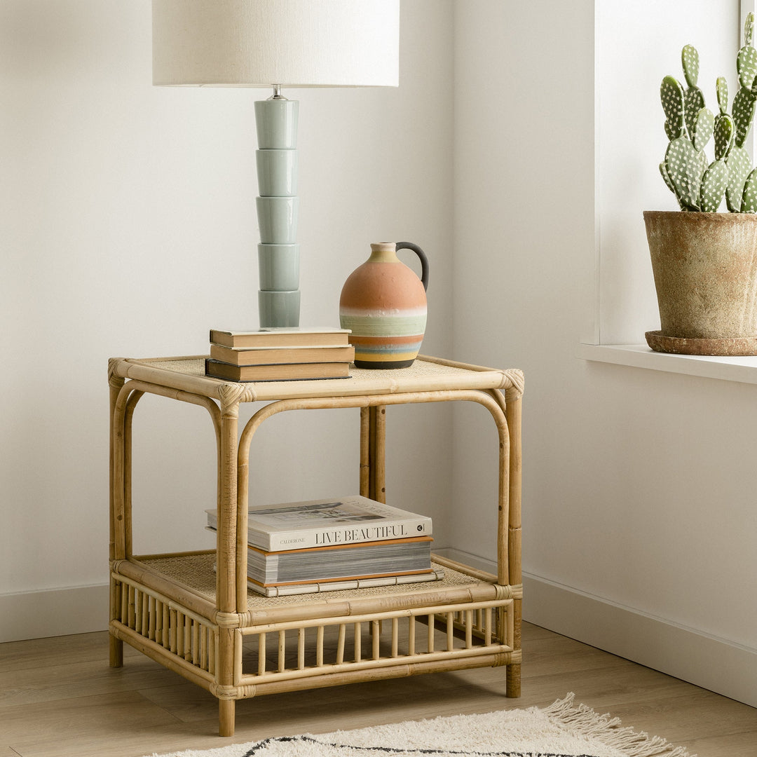 Rattan Bedside Table for Bedroom | Cane Side Table | Bamboo Nightstand - Rylan