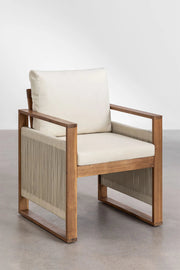 Rattan Dining Chair with Cushion - Teak Wood Finish
