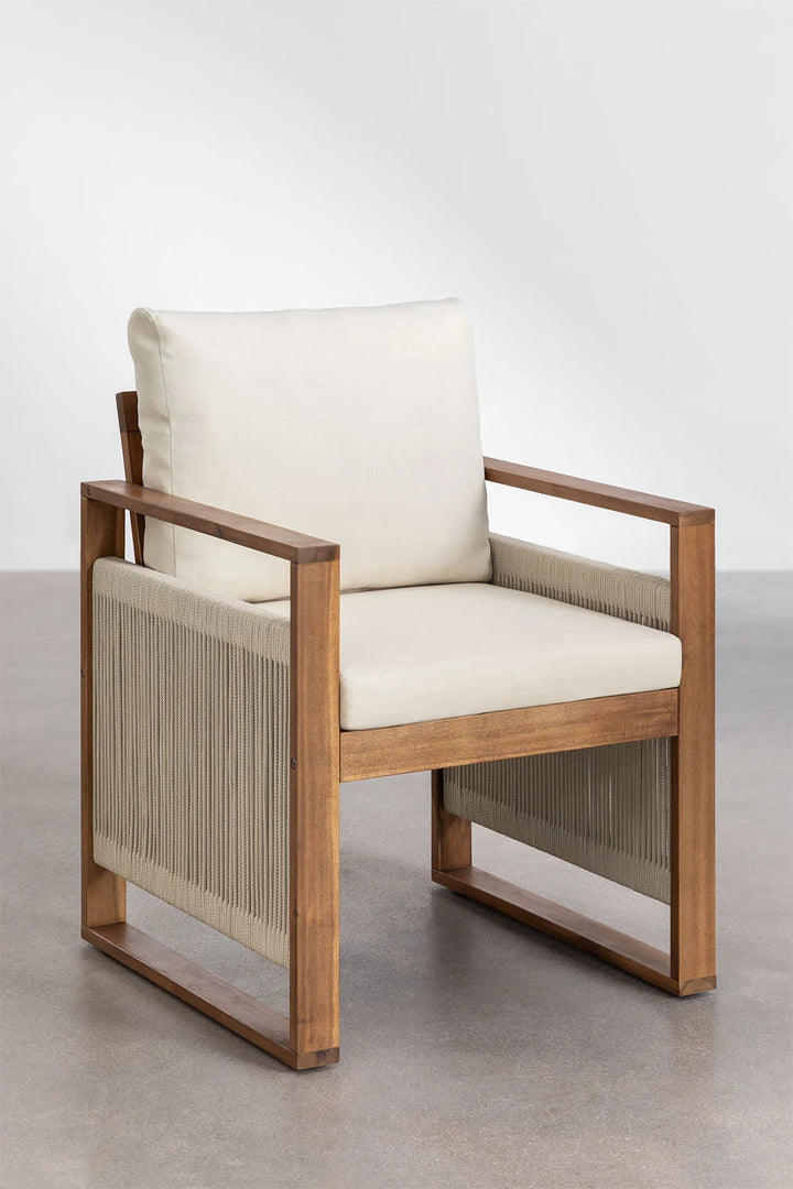 Rattan Dining Chair with Cushion - Teak Wood Finish
