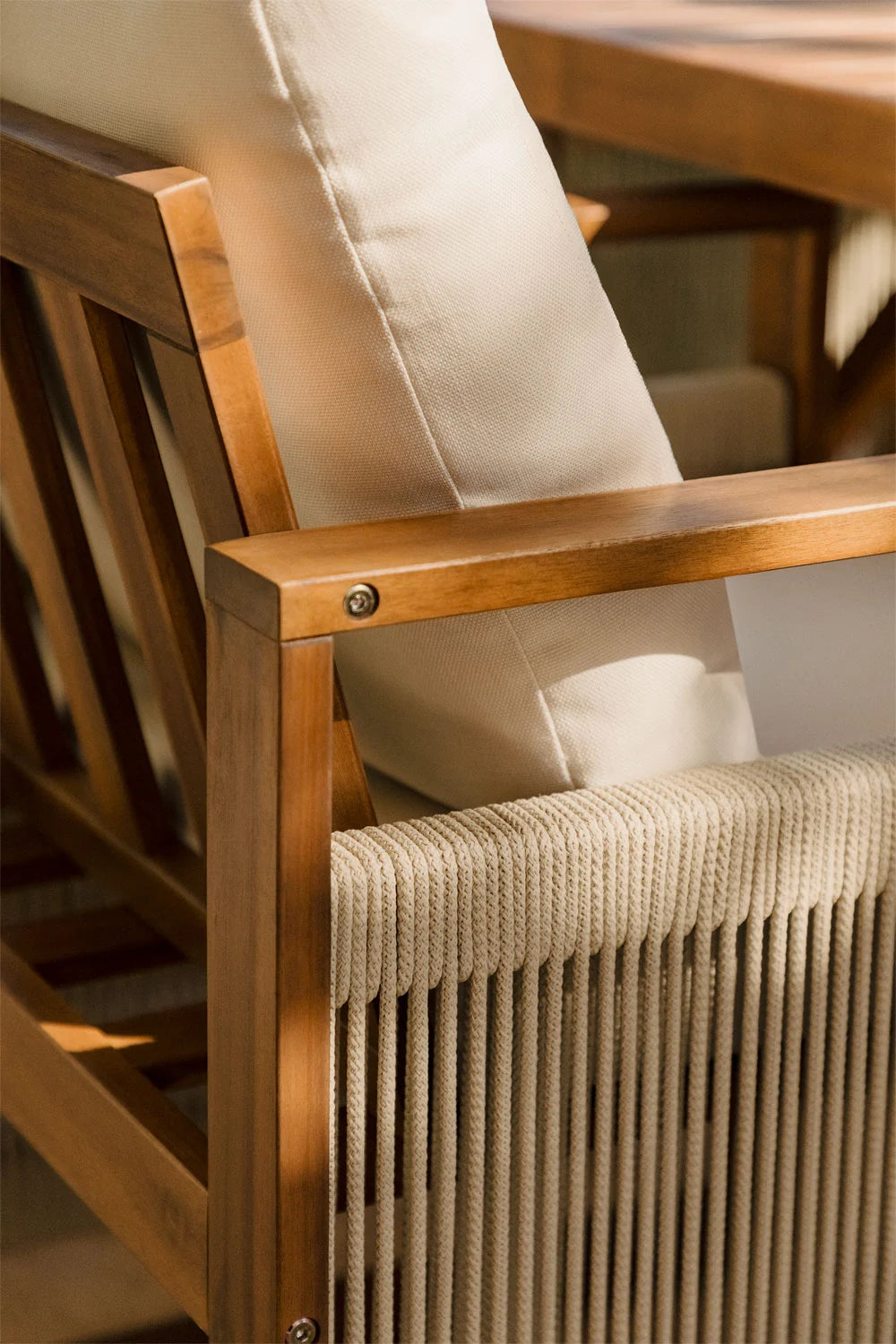 Rattan Dining Chair with Cushion - Teak Wood Finish