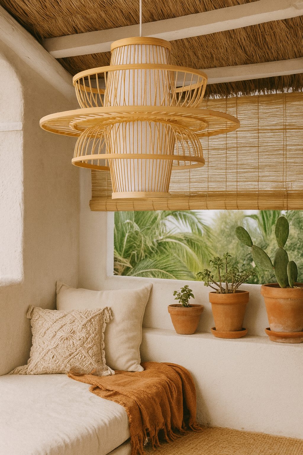 Bamboo Hanging Light for Entryway | Rattan Ceiling Lamp - Ashby