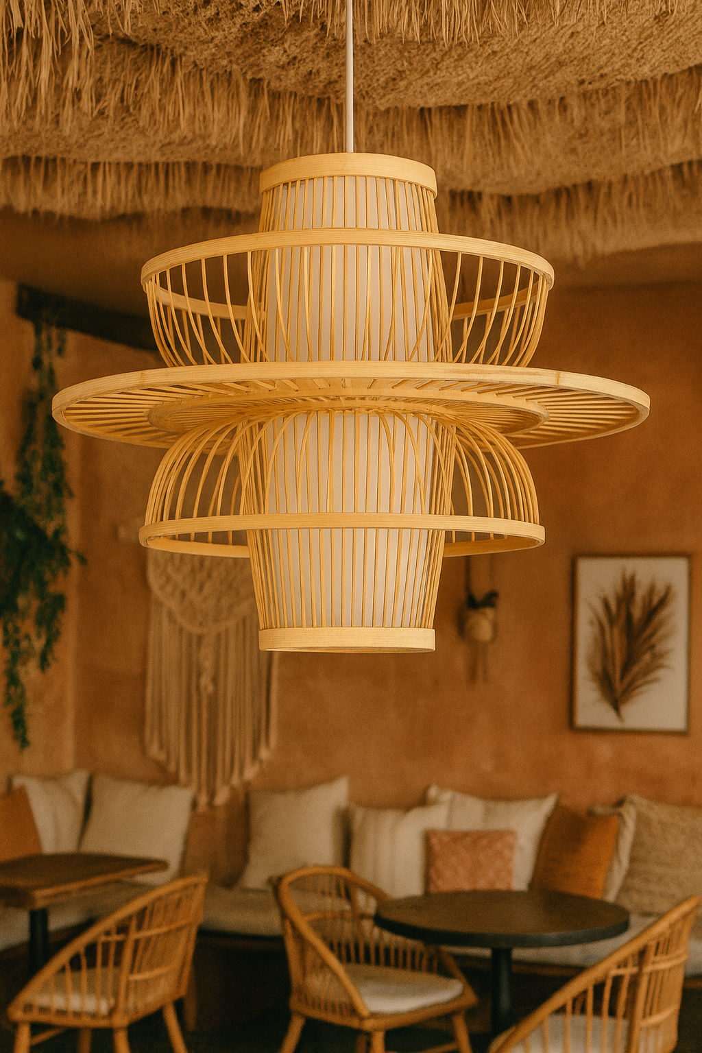 Bamboo Hanging Light for Entryway | Rattan Ceiling Lamp - Ashby