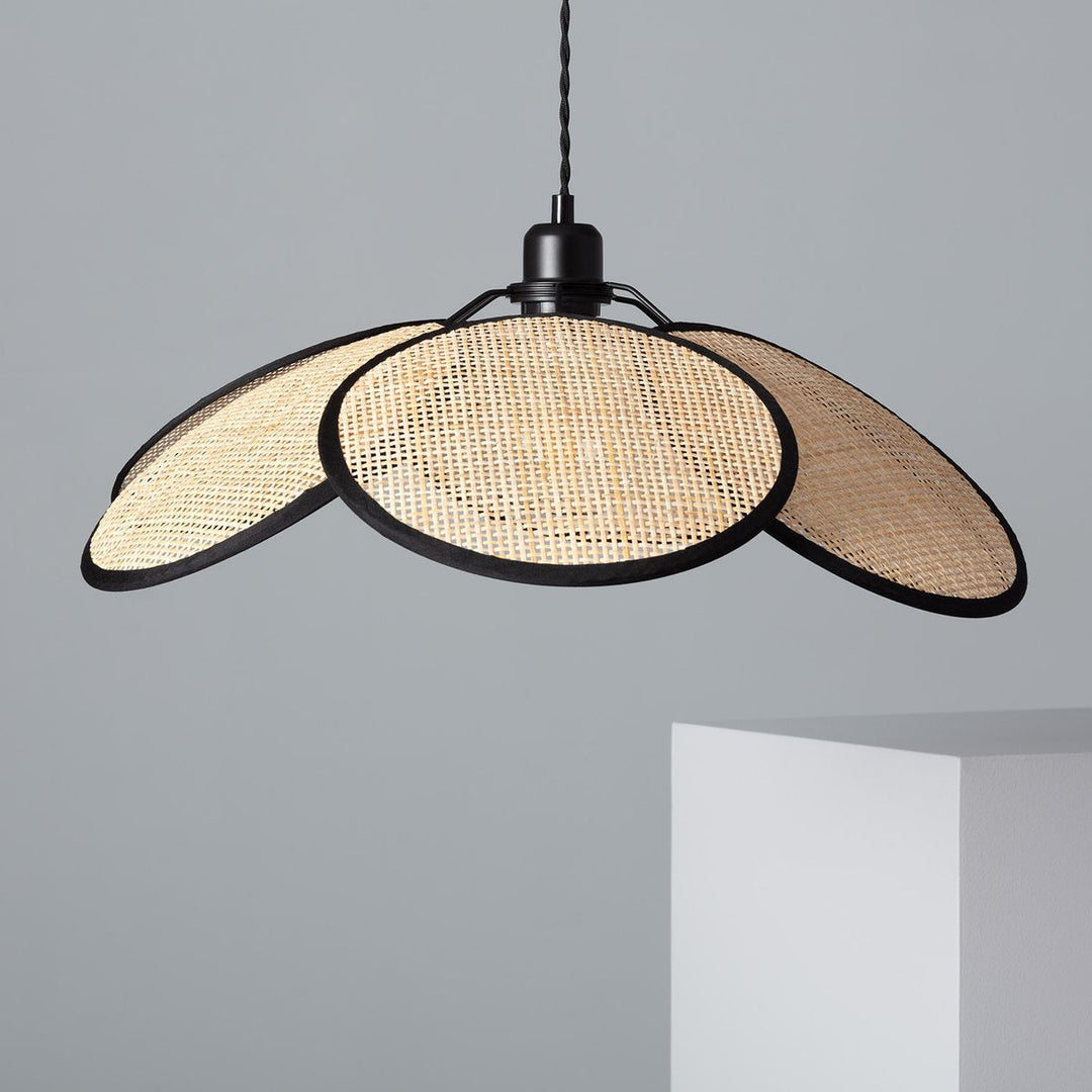 Rattan Bloom Pendant Light | Natural Cane Petal Hanging Lamp| Handwoven Rattan Leaf Pendant Boho Cane Ceiling Hanging Light -