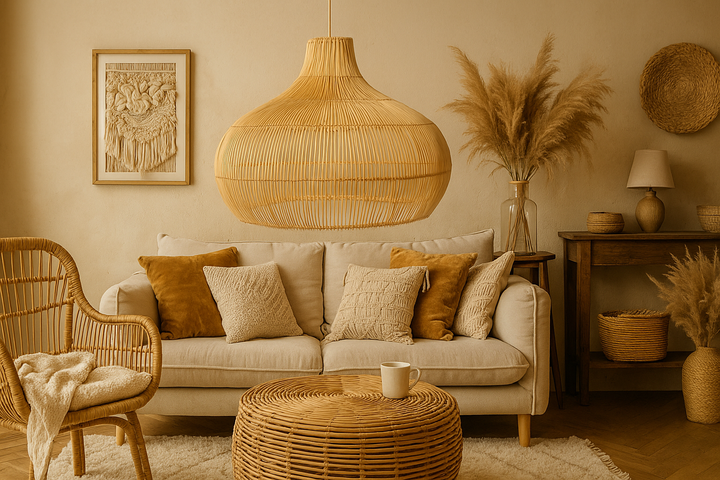 Bamboo Pendant Light for Living Room 14 Inch - Johar by Luxury Rattan Handicrafts 