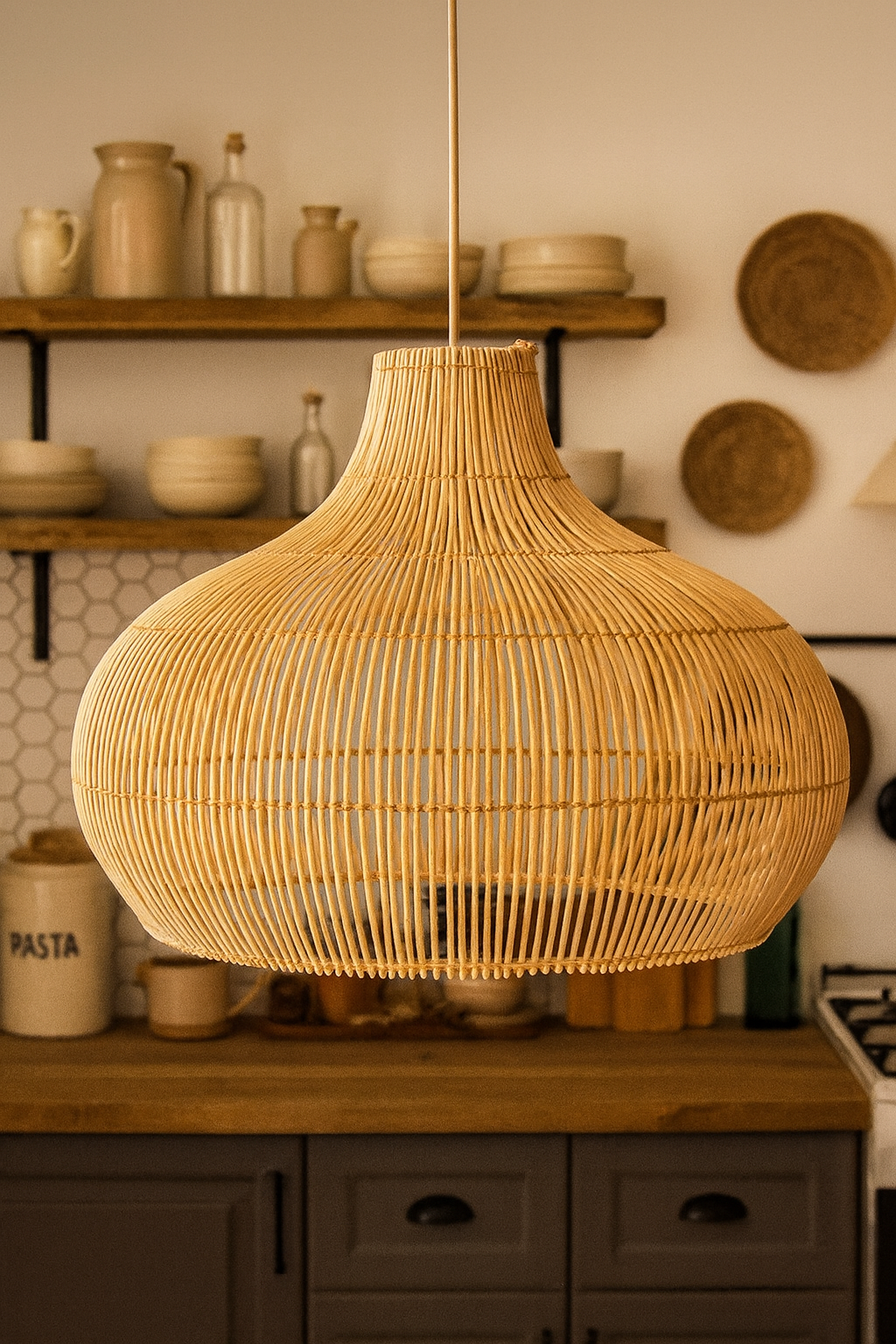 Bamboo Pendant Light for Living Room 14 Inch - Johar by Luxury Rattan Handicrafts 