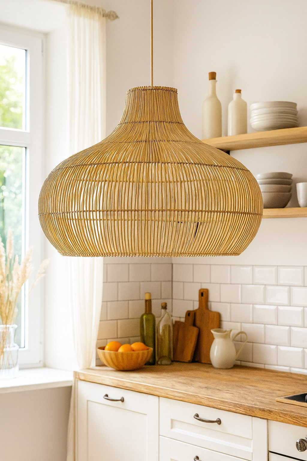 Bamboo Pendant Light for Living Room 14 Inch - Johar by Luxury Rattan Handicrafts 