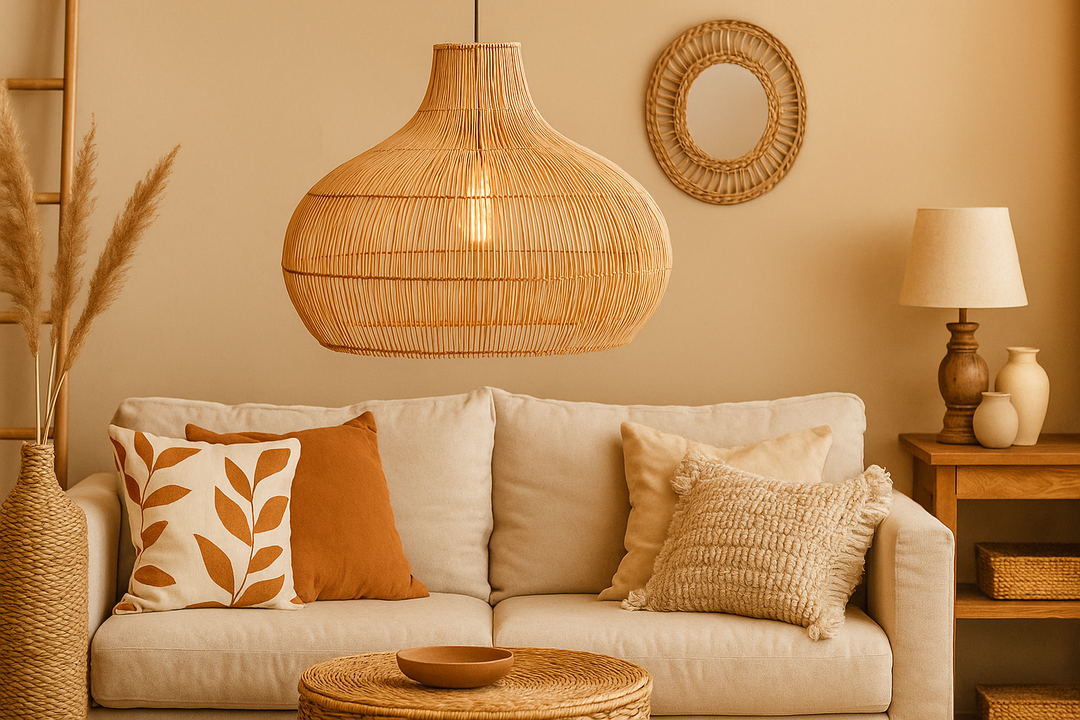 Bamboo Pendant Light for Living Room 14 Inch - Johar by Luxury Rattan Handicrafts 