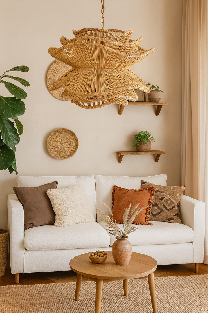 Bamboo Chandelier for Staircase | Rattan Hanging Light - Finch