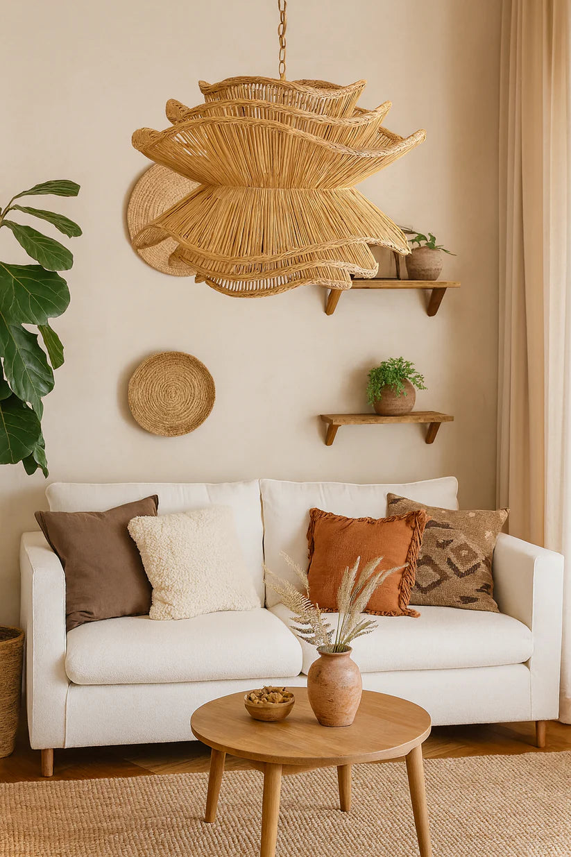 Bamboo Chandelier for Staircase | Rattan Hanging Light - Finch
